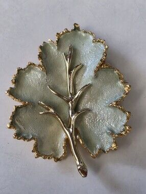 Vintage BSK Brooch Gold Green Tone Leaf Pin Brooch